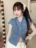 KYLETHOMASW  -  Polka dot short sleeved breasted shirt design with a cinched waist and tie, light and mature satin short commuter top