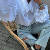 KYLETHOMASW  -  Women Shirts Pure Cotton White Blouse For Women 2025 Early Spring New Court Lantern Sleeves  Casual Doll Collar Shirt