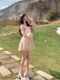 KYLETHOMASW  -  Halterneck Dress For Women's Korean Pink Rose Chiffon Clothing 2024 New Summer Elegant Party Korean Fashion Floral Long Dresses.