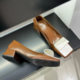 KYLETHOMASW  -  Elegant Mixed Color Square Toe Shallow Mouth Women High Heel Comfortable Brand Designer Office Women Low Heeled Women Wedge Shoe