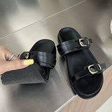 KYLETHOMASW  -  Big Size Footwear Leopard print Women Slippers Slides Shoes Female Beach Fashion Metal Buckle Ladies Flat Slippers Sandals Shoes