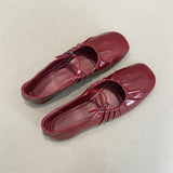 KYLETHOMASW  -  Pleated Mary Janes Flats Shoes Women Square Toe Pu Leather Comfortable Elegant Red Shoes Ladies Shallow Black Ballet Flats New