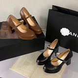 KYLETHOMASW  -  Black Heel Shoe Mary Jane Shallow Mouth Chunky Sandals Clogs for Women Beige Lolita Retro Block African High Pumps Janes