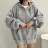 KYLETHOMASW  -  Solid Color Women's Hoodie Jacket Retro Sweatshirt Thick Warm Winter Loose Fit Long Sleeve Top Casual Coat Daily Outerwear