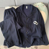 KYLETHOMASW  -  Embroidery Dog Vintage Plaid Men's Pyjama 2 Piece Suit Plus Size Casual Soft Fashion Men's Pajamas Set Spring New Sleepwear