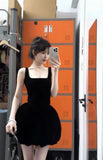 KYLETHOMASW  -  Black camisole dress, women's new summer French waist cinched small black skirt, fluffy short skirt  bodycon dress
