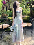 KYLETHOMASW  -  Sweet Spaghetti Strap Womens Dresses Elegant Sleeveless Ruffles Fairycore Birthday Party Dress Summer Female Slim Waist Vestidos