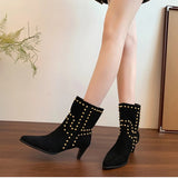 KYLETHOMASW  -  Autumn Winter Street Style Pointed Toe Women Ankle Boots Fashion Slip On Square Heels Shoes Female Modern Short Booties