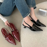 KYLETHOMASW  -  Luxury Pointed Toe Red Buckle Thin Low Heel Women Shallow Shoe New Fashion Brand Design Slingback Party Women Slope Heel Sandals