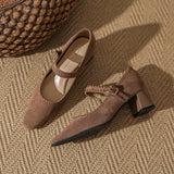 KYLETHOMASW  -  High Heeled Women Autumn New Fashion One-word Buckle with Light Mouth Pumps Womens Thick Heel Small Square Head Mary Jane Shoes