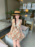 KYLETHOMASW  -  Sexy Halter Neck Lace Dress Women's Summer French Slim Fit Plaid A-line Short Dress Fashion Female Clothes