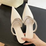 KYLETHOMASW  -  Spring Street CRYSTAL Women Slipper Pointed Toe Thin Low Heel Sandal  Slip On Ladies Mules Shoes Zapatos Mujer