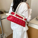 KYLETHOMASW  -  Korean Style Polka Dot Small PU Leather Top Handle Bag Ladies Contrast Color Shoulder Crossbody Bags New Trend Handbag
