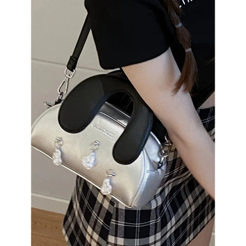 Kylethomasw New Contrast Color Handbag Silver Fashion Shell Bag All Match Women Shoulder Crossbody Bag Korean Cool Girl Designer Bag