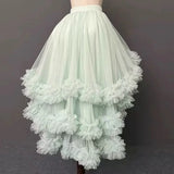 KYLETHOMASW  -  Spring Summer Asymmetric Mesh Skirt Kawai Sweet Tulle Gown Ball Women Elastic Waist Ruffles Long Skirts Mujer Faldas Jupe 760A