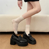 KYLETHOMASW  -  Gothic Black Platform Loafers Women Round Toe Slip‑On 8CM High Chunky Block Heel Thick Lug Sole JK Fashion Preppy Y2K Shoes