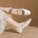 KYLETHOMASW  -  elegant ladies pearl buckle low heel shoes woman two wears slip on moccasins female chunky heel soft leather pumps big size 43