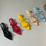 KYLETHOMASW  -  New Footwear Pointed Toe Women Wedges Slippers Female Slides Fashion Butterfly-Knot Ladies Heeled Slippers Sandals Shoes Pumps