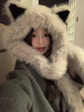 KYLETHOMASW  -  Sweet Hot Girl Thick Fox Ear Hat Women's Autumn and Winter Cut Furry Scarf Bomber Hats Fashion Female Trendy Accessories