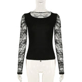 KYLETHOMASW  -  Pure desire dark style thin lace see through sexy top for women's autumn new style spicy girl round neck slim fit base T-shirt