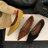 KYLETHOMASW  -  Autumn New Brand Women Pumps Shoes Fashion Pleated Pointed Toe Shallow Slip On Boat Shoes Thin Low Heel Single Shoes New