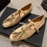 KYLETHOMASW  -  Luxury Metal Decoration Tassel Design Flats Women Comfortable Faux Suede Soft Sole Loafers Retro T Strap Buckle Mary Jane Shoes