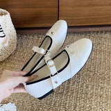 KYLETHOMASW  -  Fashion Rivet Decoration Mary Jane Shoes Retro Square Toe Comfort Soft Sole Ballet Flats Women Belt Buckle Shallow Designer Shoe