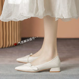 KYLETHOMASW  -  spring leather bow band flat shoes woman pointed toe pearl decoration slip on loafers two wears pleated ballet flats for women