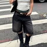 KYLETHOMASW  -  Y2k Bermuda Denim Shorts Low Waist Loose Fit Baggy Jorts with Pockets Summer Vintage Wide Leg Jeans Cyber Grunge Streetwear