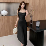 Kylethomasw 2024 Summer New Sexy Swinging Neck Acetic Acid Strap Open Back Dress Summer Dopamine Pure Desire French Impossible Long Dress