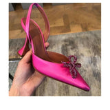 KYLETHOMASW  -  Summer New Stiletto Heel Pointed Toe Strap High-Heeled Sandals Women's Rhinestone Bow Pumps