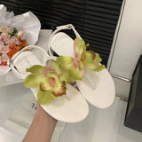 KYLETHOMASW  -  New Female Flats Sandals Shoes For Women Flip Flops Round Toe Fashion Flower Footwear Ankle Buckle Ladies Flats Sandals Shoes