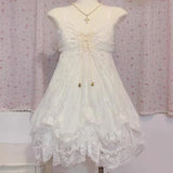 KYLETHOMASW  -  Vintage Lace Mini Dress Women Y2K Harajuku Bandage Bud Dresses Summer Japanese Spaghetti Straps Design A Line Vestidos New