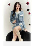 KYLTHOMASW  -  Sweet Hot Girl Denim Suit Women's Autumn and Winter Short Coat Sleeveless Wrap Hip Dress Two-piece Set Fashion Female Clothes