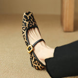 Kylethomasw NEW Spring/Autumn Women Pumps Square Toe Chunky Heel Shoes Horsehair Leopard Shoes for Women Concise High Heel Buckle Mary Janes