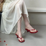 KYLETHOMASW  -  Fashion Square Toe Women 4CM Heels Slippers Slides Sandals Summer Casual Female Flip flops Ladies Thin Heel Slippers Shoes Pumps