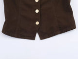 KYLETHOMASW  -  French Fashion Blogger Vintage Single Breasted Vest Top High Street Elegant Brown Minimalist Denim Vest Woman Clothing
