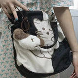 KYLETHOMASW  -  Y2k Japanese Casual Sweet Cool Cat Embroidery Shoulder Bags Contrast Color Simple Kawaii Handbags All Match Underarm Bag Women