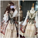 KIylethomasw Elegant Vintage Oil Painting Lolita Strap Dress for Women Slim Waist Bow Jsk Dresses Y2k Aesthetics Ruched Vestidos Mujer