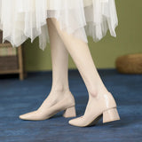 KYLETHOMASW  -  Solid Japanned Leather Pumps Woman Block High Heels Shoes OL Ladies Dress Work Escarpins Femmes Designer Luxury Tacones Mujer