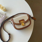 Kylethomasw New Bags for Women Retro One Shoulder Crossbody Saddle Bag Small Style Contrast Panel Canvas  Purses and Handbags