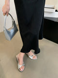 KYLETHOMASW  -  Silver Sandals Women Flats Brown Belt Buckle Ladies Shoes Summer  Flats Sandal Comforts Sandalias De Mujer