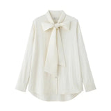 KYLETHOMASW  -  Elegant Beige Blouse Women Chic Bow Tie Long Sleeve Shirt Female Oversized Office Ladies Fashion Vintage Spring Clothes