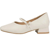 KYLETHOMASW  -  elegant ladies pearl buckle low heel shoes woman two wears slip on moccasins female chunky heel soft leather pumps big size 43
