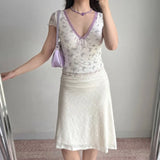 KYLETHOMASW  -  French Vintaeg Pleater Low Waist A-line Jacquard Skirt Y2k Fashion Elegant Vacation Casual Women Jupe Lrregular Design Skirts