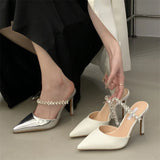 KYLETHOMASW  -  New Fashion Crystal Diamond Slipper Women Elegant Pointed Toe Thin Heels Dress Elegant Mules Ladies Shoes