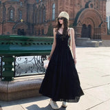 KYLETHOMASW  -    French Elegant Luxury Lace Spliced Black Slip Dress Summer New High end Sleeveless Waist Slimming A-line Long Dress for Women