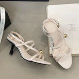 KYLETHOMASW  -  Fashion Ankle Strap Women Thin Heels Sandals Shoes Female Round Toe Footwear Party Ladies High Heels Sandals Shoes Pumps