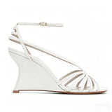 KYLETHOMASW  -  Narrow Band Wedges Leather Sandals Sexy Square Toe Corss Tied Back Straps Customized New Arrivals Fashion Women Modern Shoes