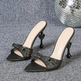 KYLETHOMASW  -  New Summer Pointed Toe Women Slippers Fashion Butterfly-kont Hollow Out High Heels Party  Slides Shoes